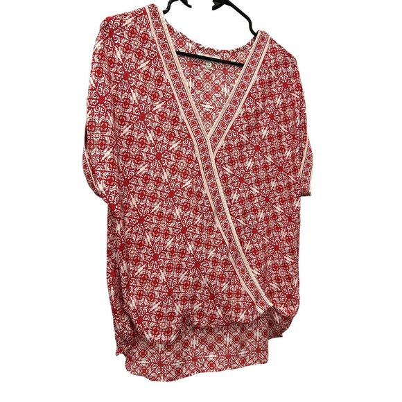 Max Studio Womens Red White Printed Loose Fit Blouse Top Sz L - Picture 3 of 9